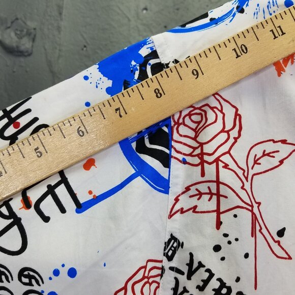 Eighty Eight Button Up Shirt Youth 18/20 Men’s S Graffiti Shirt Skull Peace Rose - Picture 14 of 15